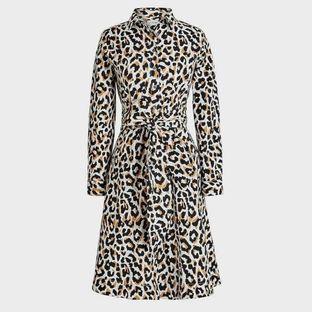 J. CREW | Tie-Waist Leopard Print Shirt Dress